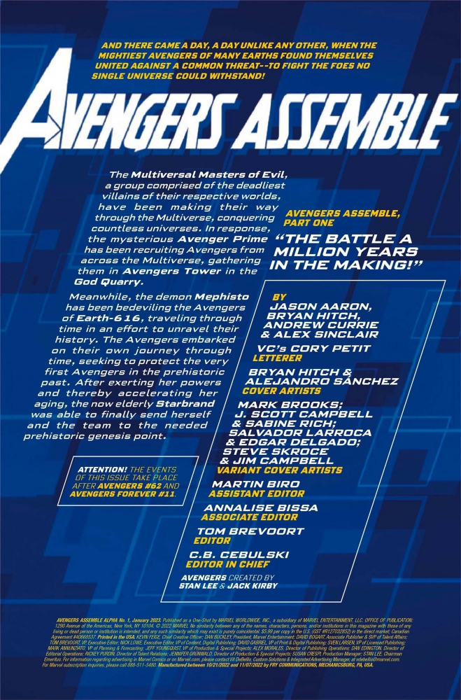 Avengers Assemble Alpha début du grand final de Jason Aaron sur les